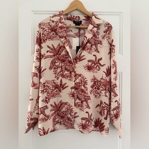 Rachel Zoe Jungle Print Satin Blouse | XS | Leopard & Botanical Print | NWT